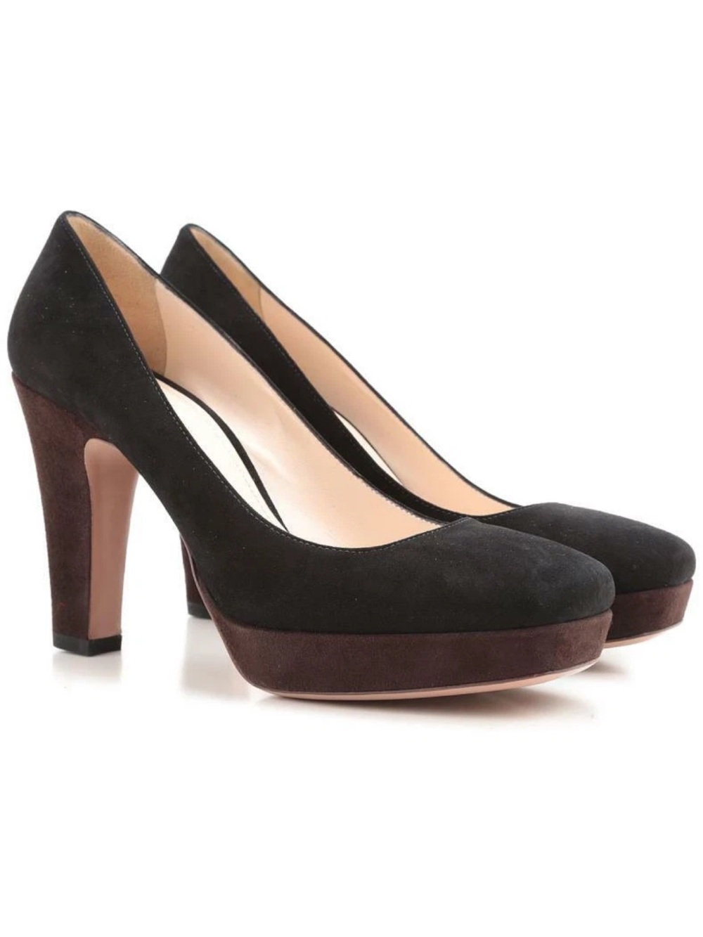 Prada Black Suede Platform Pumps w Brown suede Heel 39.5